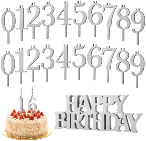 20Pcs Wooden Number Candle Holder with Happy Birthday Sign-Silvery by Unknown