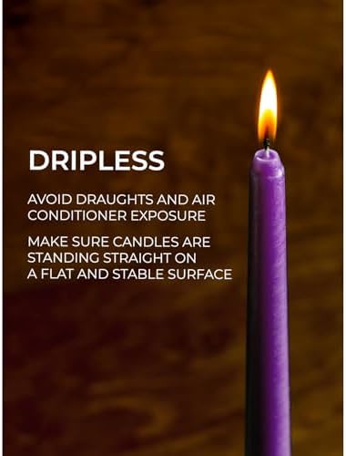 CANDWAX 12 inch Purple Taper Candles Set of 12 - Unscented Smokeless Dripless Tapered Candle Sticks - Taper Candlesticks for Special Occasions and Ordinary Dinners - Purple Tapered Candles - Image 4