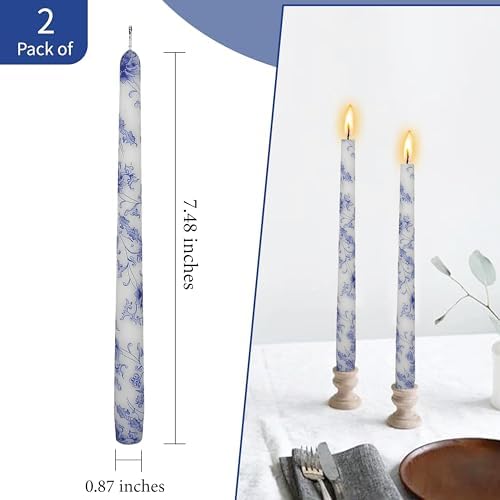 Printed Taper Candles 10 INCH Handmade Candles Unscented Smokeless Candlesticks Blue and White Porcelain Pattern Candle for Home Wedding Dinner Holiday Party - Image 4
