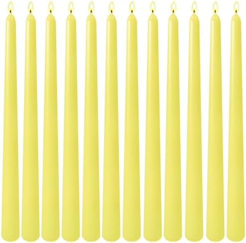 12-Pack Yellow Taper Candles, 10 Inch Unscented Dripless Candlesticks, Long-Lasting Burn Time of 7-8 Hours, Perfect for Home Décor, Weddings, and Events by SihuidaInspiredbyLove