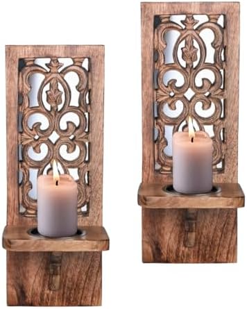Rustic Wall Candle Sconces Pack of 2, 16 Inch – Natural by HomebiaDesigns
