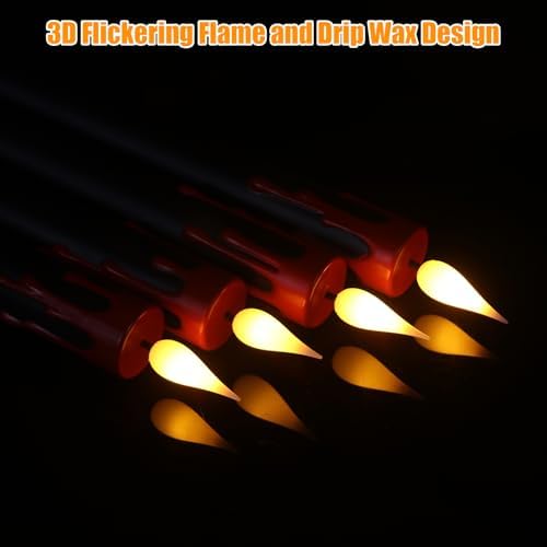 GenSwin Halloween Black Taper Flameless Candles Battery Operated with Remote Timer, 4 Pcs Drip Wax Flameless LED Candle Sticks with 3D Flickering Flame for Window Fireplace Decor (0.78 x 8.9 inches) - Image 2