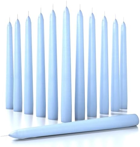 CANDWAX Light Blue 8 inch Taper Candles Set of 12 - Unscented Smokeless Dripless Tall Candlesticks - Perfect for Special Occasions and Ordinary Dinners and as Easter Candles - Light Blue Candle Sticks by CANDWAX