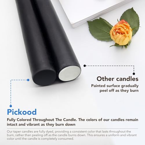 New Burning Formula Unscented Dripless 10-Inch Taper Candles Set of 12 - Black, for Wedding, Dinner - Smokeless, Long Burning - Hand Poured, Colored Tall Candlesticks - Negro - Image 3