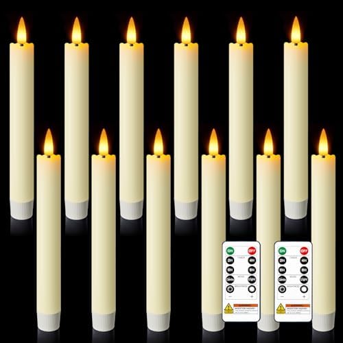 7 Inches Flameless Taper Candles with Remote Timer, Real Wax Ivory Short Led Candlesticks, 3D Wick Light Battery Operated Candlesticks for Christmas Home Wedding Table Decor, 12 Pcs by meigic