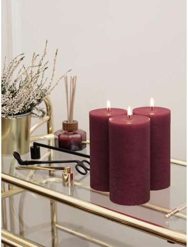 CANDWAX Large Pillar Candles 3x6 Inch – Set of 3 Unscented Dripless Burgundy Candles, Long Burning Rustic Finish for Weddings, Home Decor - Image 5