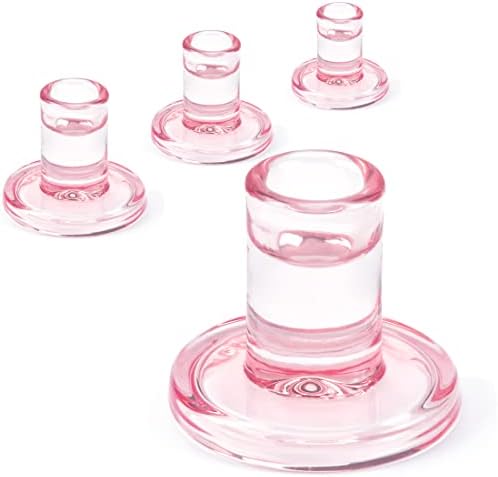 4PCS Pale Pink Glass Taper Candle Holders, Crystal Candlesticks, Wedding by Aglary