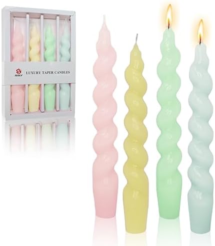 7.5 Inches Spiral Taper Candles Colorful Twisted Candle Dripless Long Candles, Handmade Candlesticks for Wedding Dinner Decor, Set of 4(Pastel Candy Colored) by FCMSHAMD