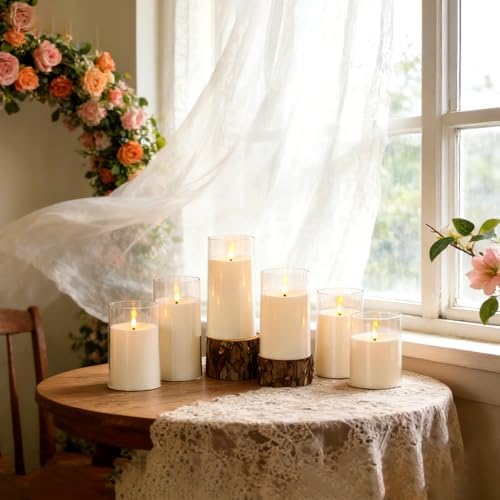 kakoya Flickering Flameless Candles Battery Operated with Remote and 2/4/6/8 H Timer Acrylic Led Pillar Candles Pack of 9 (D 3" xH 4" 5" 6") with Realistic 3D Wick Candles for Home Decor(White) - Image 3