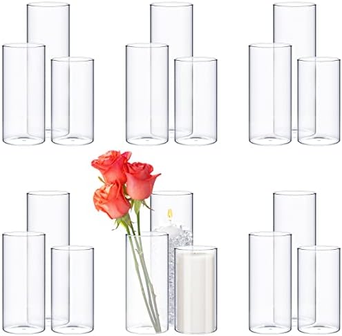 Didaey 18 Pcs Cylinder Vases Set for Centerpieces 3.4''Diameter 4/5/6/7/8/10 Inch Tall Clear Glass Vase Hurricane Floating Candle Holder for Table Decoration (6'',8'',10'' Tall) by Didaey