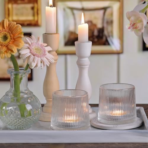 DARJEN Clear Ribbed Tealight Votive Candle Holders- 6Pack - Image 3