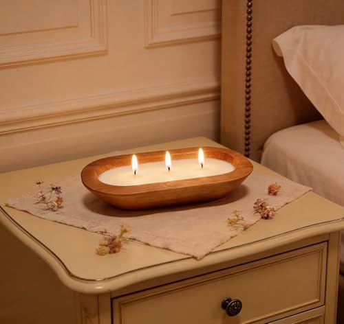 3 Pack 9.7in 20oz Wooden Dough Bowls for Candle Making Rustic Wooden Bowl Lightweight Candle Holder Empty Decorative Bowl (wicks included) - Image 6