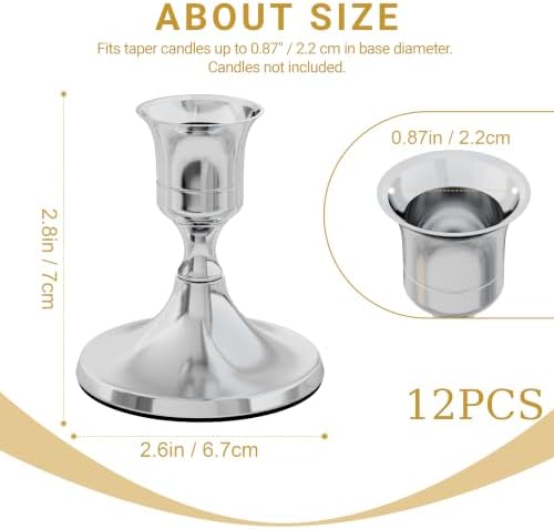 zeochyni Set of 12 Silver Taper Candle Holders for Home Deco - Image 2