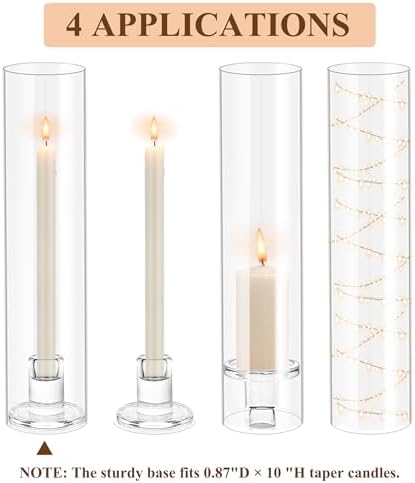 Hurricane Candle Holder Thickened Cylinder Covers 4 Pcs Taper Candle Sticks Holder Glass Tall Candlesticks Holders Centerpiece for Wedding Dining Table - Image 6
