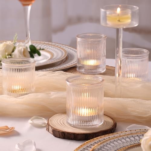 NITIME 32Pcs Ribbed Votive Candle Holders, Clear Tea Light Candle Holder for Wedding Table Decor, Glass Candle Holder for Bridal Shower Decor, Home and Holiday Decor - Image 4