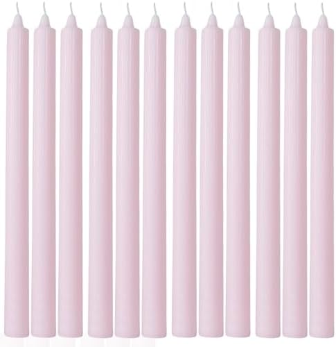 Pink Taper Candles Set of 12 Unscented Dripless Smokeless Long Tall Tapered Candlesticks Wedding Advent Home Decor Dinner Christmas-Natural Color Series-10.6 Inch by MAITREYA