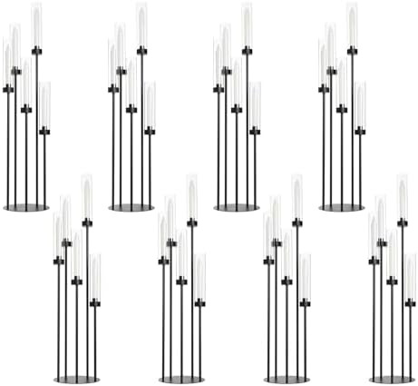 39.8''Matte Black Candle Holder with Acrylic Shades Tall 5 Arm Candelabra Black Table Centerpiece 8PCS for Wedding Living Dining Room Fireplace Decoration Fit 0.98''LED Taper Candle by WeddingPartyDecoration