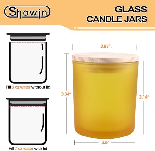 SHOWIN 8 OZ Thick Candle Jars for Making Candles 15 Pcs, Empty Jars with Wood Lids for Candle Making, Sample Container, Frosted Yellow - Image 4