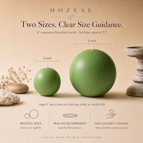 MOZEAL Hand-Poured, 6 Inch Green Large Round Ball Candles - Elegant Green Round Pillar Candles, Dripless, Unscented, Smokeless, Ideal for Spring Celebrations. - Image 2