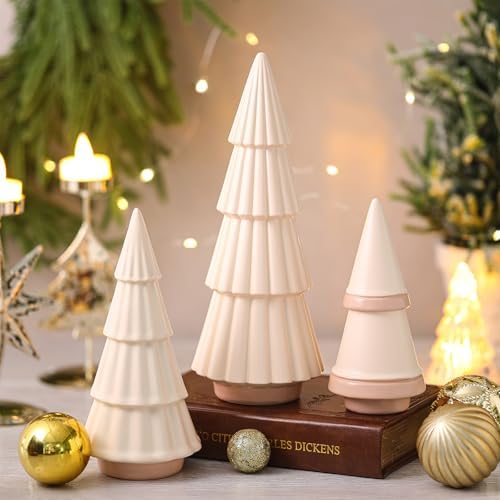 3 Pcs Neutral Christmas Tree Figurines,Beige by Pinkunn