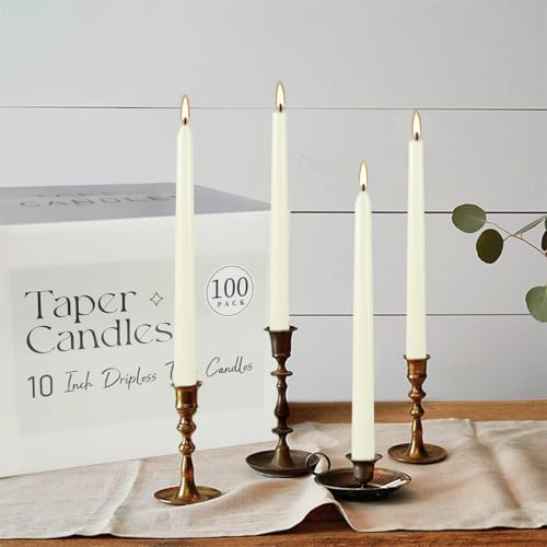 YOROXRG 100Pack Ivory Taper Candles, 7-8 Hours Burn Time, Unscented, Smokeless and Dripless, 0.75 x 10 Inch Dinner Candle Set for Household, Wedding, Party and Home Décor Candlesticks - Image 4