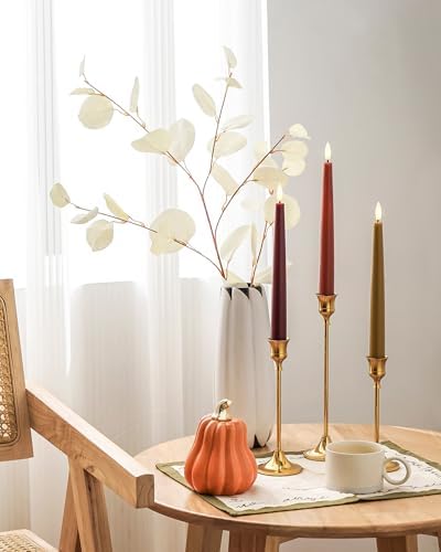 Stmarry Fall Flameless Taper Candles with Remote and Timer, 9.65 Inch Real Wax LED Candlesticks, Battery Operated Thanksgiving Candles with 3D Flickering Flame, Bordeaux, Terra Cotta & Caramel, 6 Pack - Image 7