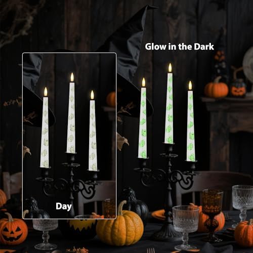 Halloween Flameless Taper Candles with Ghosts, 9.6" Battery Operated Candle - Image 4