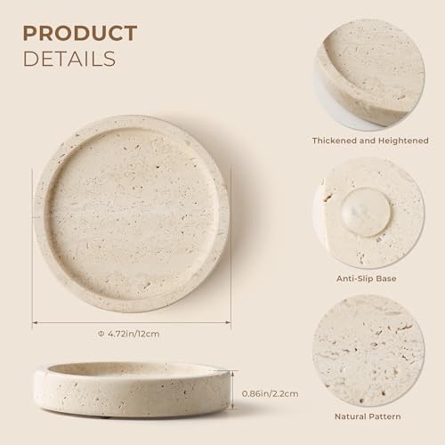 Candle Holders Italy Premium Natural Marble Candlestick Holder for Jar Pillar Candles Large Round Coaster Plate Jewelry Tray Centerpiece for Wedding Dining Table Home Decor Beige (WH063) - Image 4