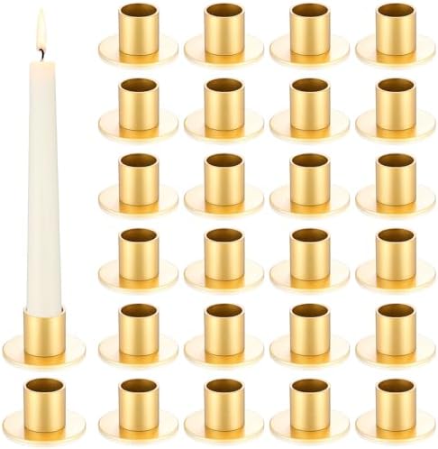 FoldTier 24 Pcs Golden Taper Candle Holders Bulk for 0.98 Inch Pillar by FoldTier