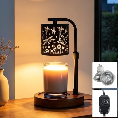 Candle Warmer Lamp,Candle Warmer,Candle lamp,Gifts for mom,Valentines Day Gifts,Candle Holders for Home Decor,Wooden Base，with 2 Bulbs(Black Butterfly Dragonfly)… by kaakuuki
