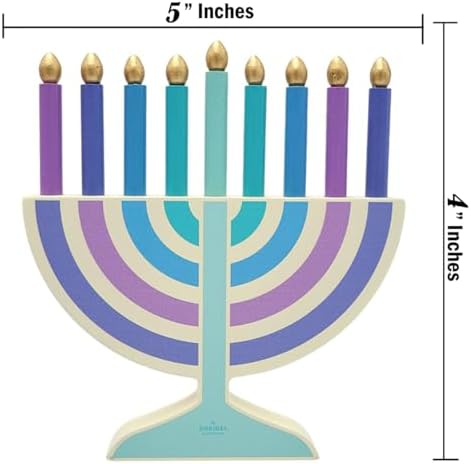 Mini Pastel Hanukkah Menorah, 4-Pack 5" Inch Children Wooden Chanukah Menorah Set with Removable Wooden Candles, 3" Inch Dreidel, and Gelt Coins - Image 3