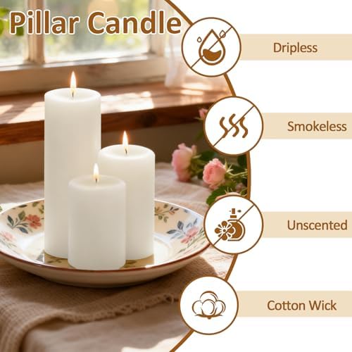 24-Pack White Pillar Candles Bulk Set - Image 4