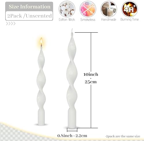 Unscented Spiral Taper Candles Smokeless 10 Inch Long Twisted Candle Handmade White Swirl Candles for Home Decor Weddings Gift - Image 2