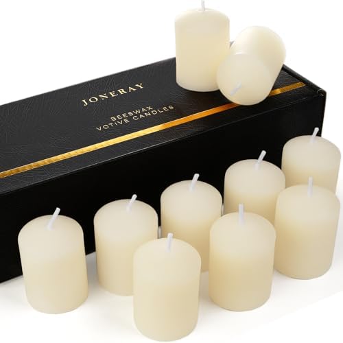 Pure Beeswax Votive Candles Bulk-Pack of 10, Natural Unscented Beeswax Candles for Family Party and Birthday Gift(Ivory) by JONERAY
