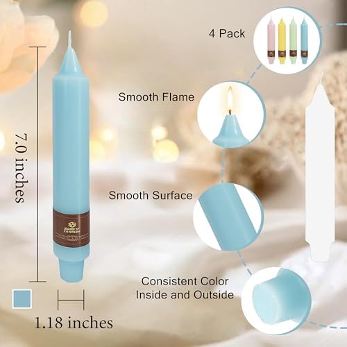 Pastel Short Taper Candle 7 Inch Candlesticks Unscented Dripless Tapered Candle Set for Home Decor Wedding Party Dinner Candles, 4 Pack - Image 4