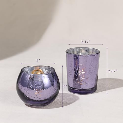 12 Pcs Assorsted Purple Votive Candle Holders for Tea Lights & Votives, Mercury Glass Candle Holder - Image 3