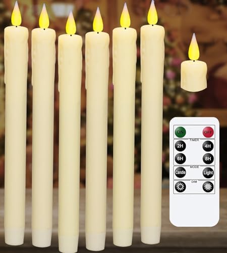KSWING Upgraded Real Wax LED Flameless Taper Candles with Remote, 6 PCS Ivory Dripping Candlesticks Battery Operated 3D Flickering - 9.6" Long Realistic Fake Candle Sticks for Home/Wedding/Xmas Decor by Unknown