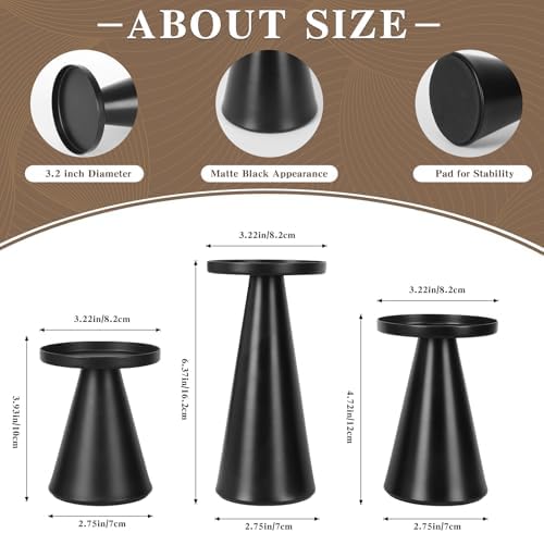 Set of 3 Black Iron Pillar Candle Holders 4 & 4.7 & 6.4 Inch Tall - Image 3