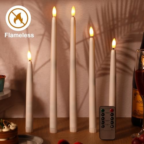 Rossesay 16 Pcs White Flameless Taper Candle with Remote Timer - Image 5