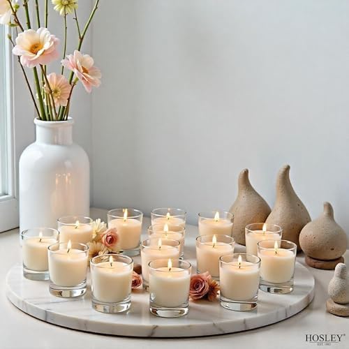 Hosley's 96 Pack of Ivory Unscented Clear Glass Filled Votive Candles - Image 2