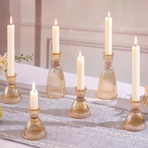 Gold Candlestick Holders Set of 6-4pcs 3.5"& 2pcs 6" Assorted Taper Candle Holder Centerpieces for Wedding, Ribbed Glass Candle Holders Bulk for Party Table Decor, Modern Home Decor - Image 7