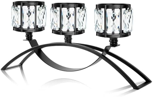 Black 3-Arm Crystal Candle Holders Arched - Elegant Tabletop Candelabra Centerpiece for Weddings, Dining Room Decor, Modern Home & Cabinet Display for & Housewarming by kehail