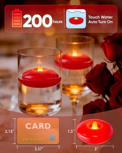 Homemory 12Pack 3" Red Flameless Floating LED Candle, Waterproof Tealight - Image 2