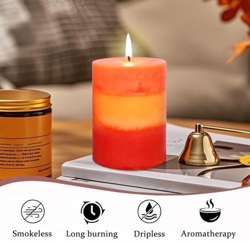 3×4 Inch Orange Pillar Candles, Pumpkin Scented Candles - 35+ Hour Long Lasting Clean Burning, Fall Harvest Celebration Aromatherapy Candles for Thanksgiving Day Dinner Table Décor, Set of 3 - Image 3