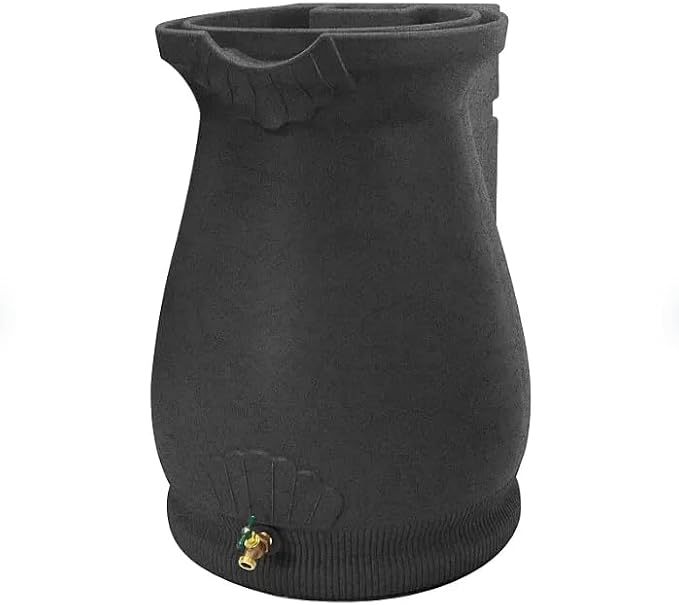 Rain Wizard Decorative Urn Rain Barrel, Durable polyethylene Resin, with Brass Spigot, Flat-Back Design,Perfect for Gardening Any Home (Dark Granite, 65 Gallon)