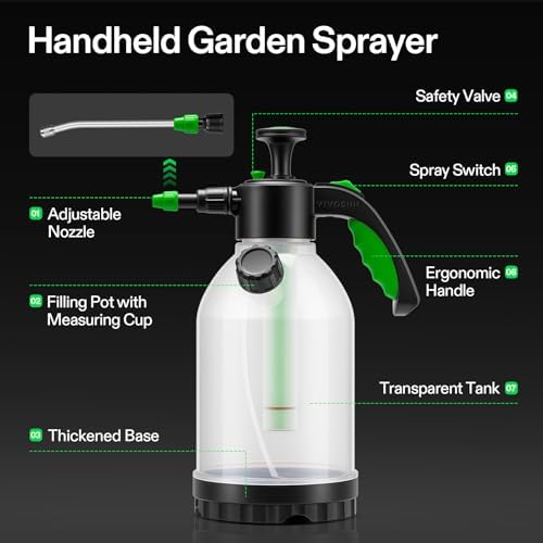 VIVOSUN Pump Sprayer, Portable Water Spray Bottle for Spraying Plants, Flowers, Weeds and Cleaning, Hand Pump with Side Filling Port, Measuring Cup, Adjustable Nozzles (Pack of 2)