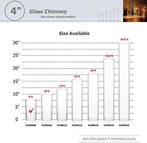WGVI Hurricane Candle Holder Sleeve, Wide 4", Height 8", Clear Glass Cylinder Candleholder, Chimney Tube, Open Ended Candle Shade, 6 Pieces Bulk - Image 3