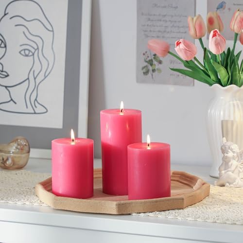 3x4 Inch Pink Pillar Candles Set of 3 - Decorative Unscented Pillar Candle - Easter Valentines Day Candles - Long Burning Dripless Smokeless Large Pillar Candle for Wedding Table, Dinner Decor - Image 5