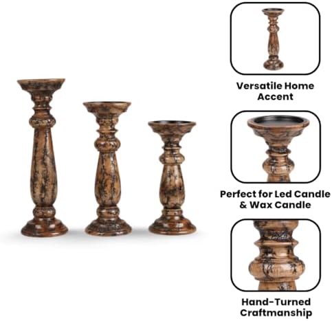 Homebia Design Pillar Candle Holder Set of 3 – 14, 12, 10 Inch – Natural - Image 4