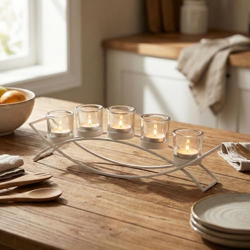 Seraphic Table Centerpieces for Dining Room, Tealight Candle Holder, White - Image 3